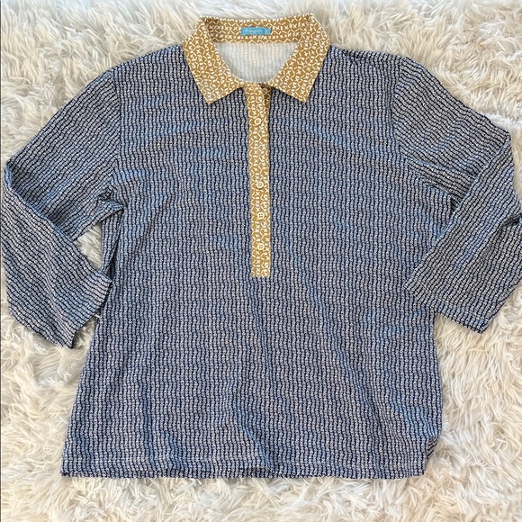 J. McLaughlin Navy Tan Catalina Cloth Court Shirt Size XL - Picture 1 of 5